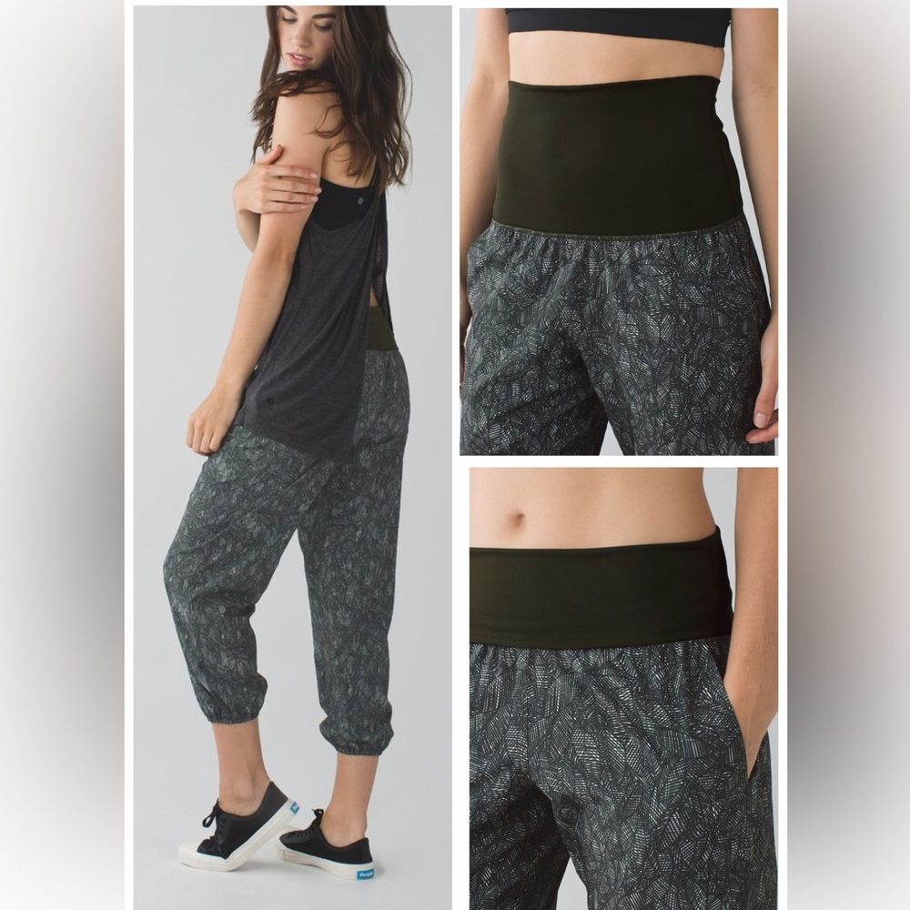 Lululemon Om Pant Jazzy White Gator Green / Gator Green size 4